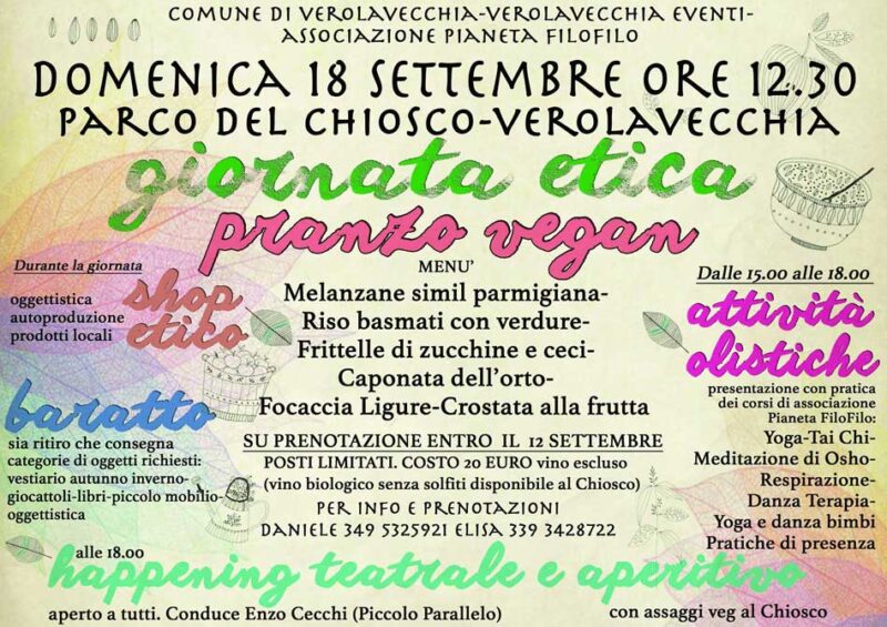 Giornata etica con pranzo vegan 18 settembre 2016